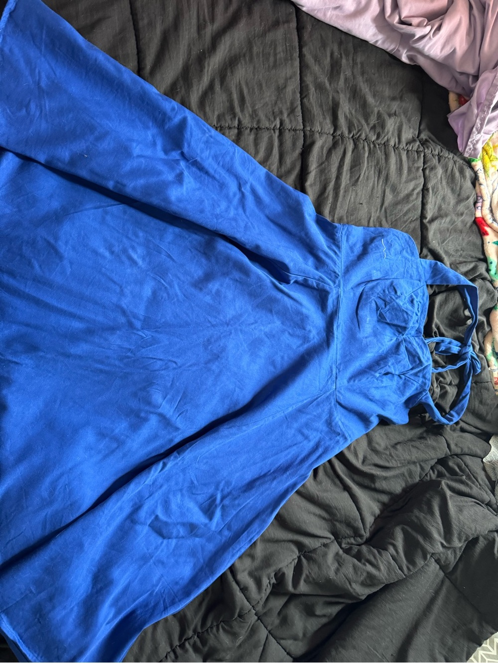 Blue Halter a line dress w sweetheart neckline